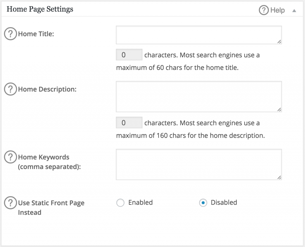 All in One SEO Pro Pack Home Page Settings
