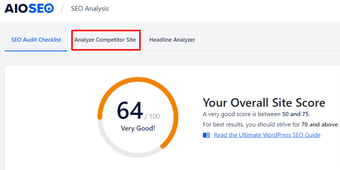 AIOSEO's SEO Analysis section also helps with competitor analysis.