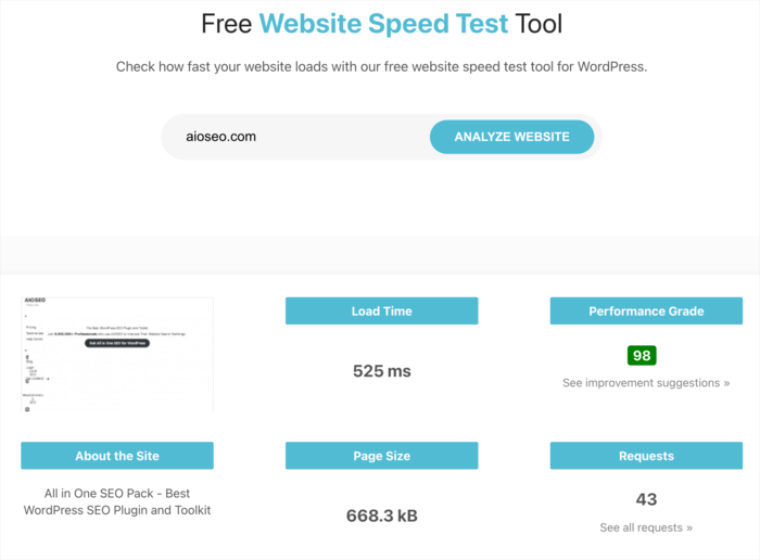 IsItWP has a powerful site speed tool to help you improve your WordPress site's speed.