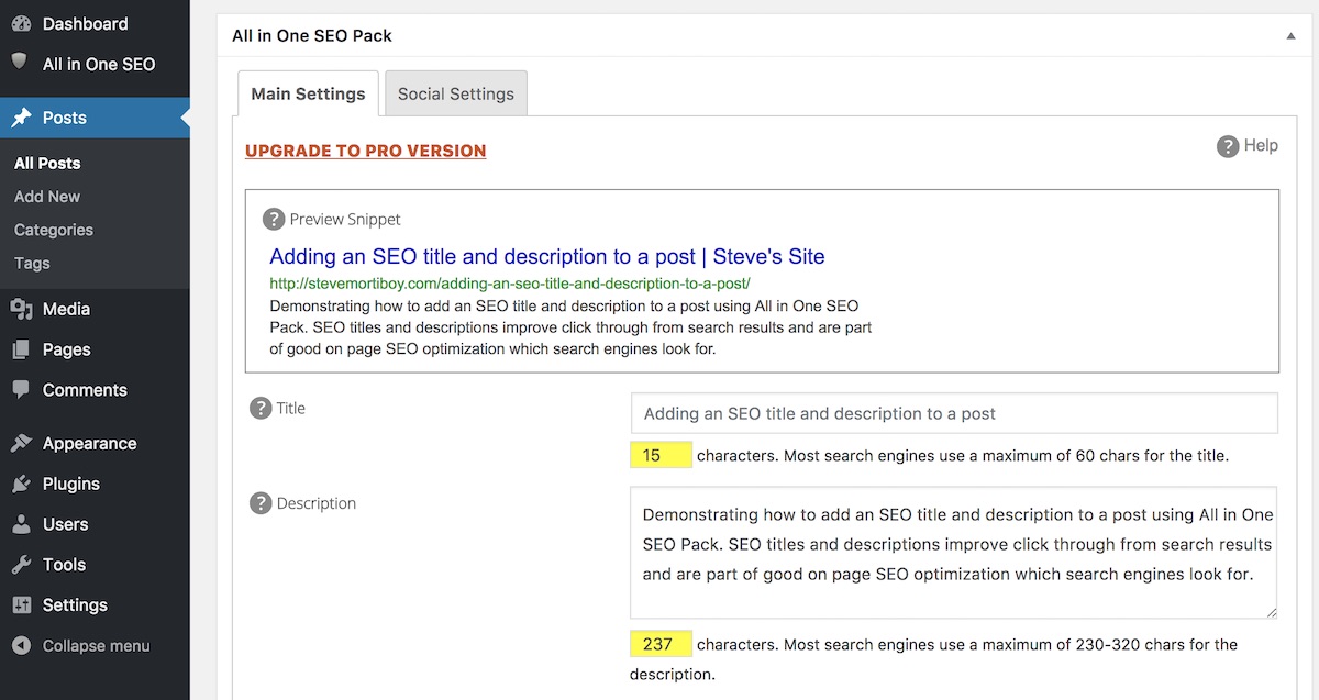 Setting your SEO Title in All in One SEO