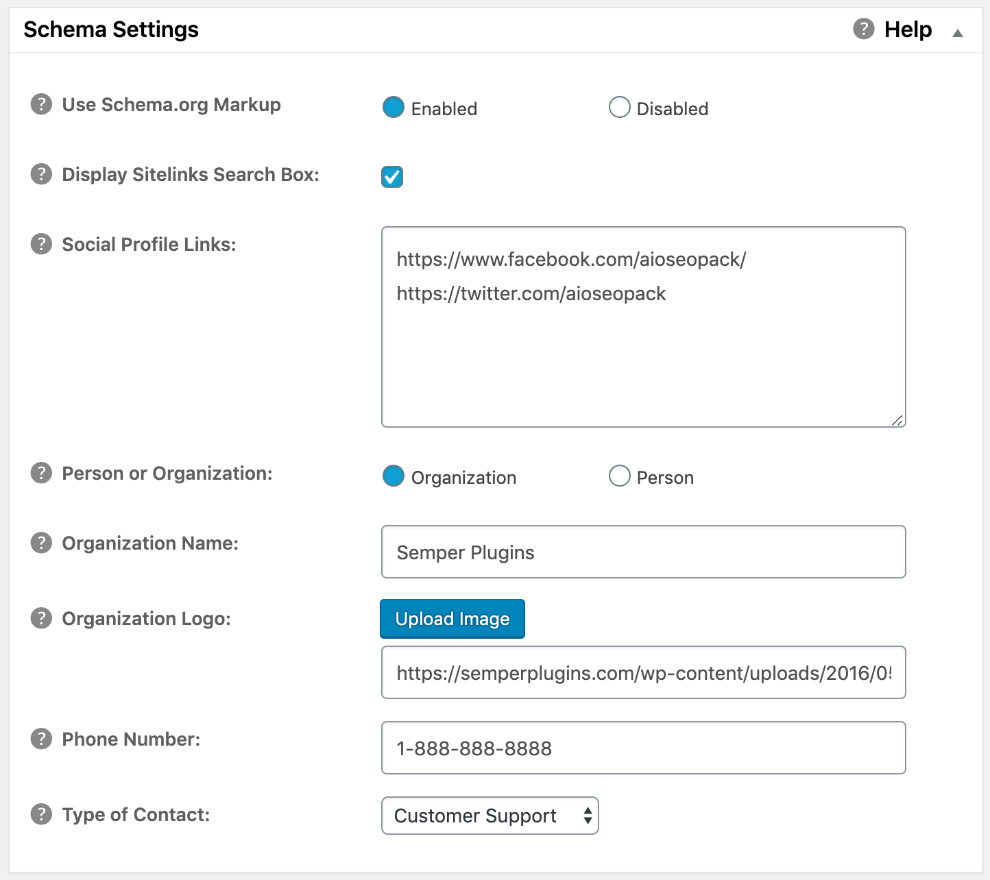 Schema Settings in All in One SEO Pack