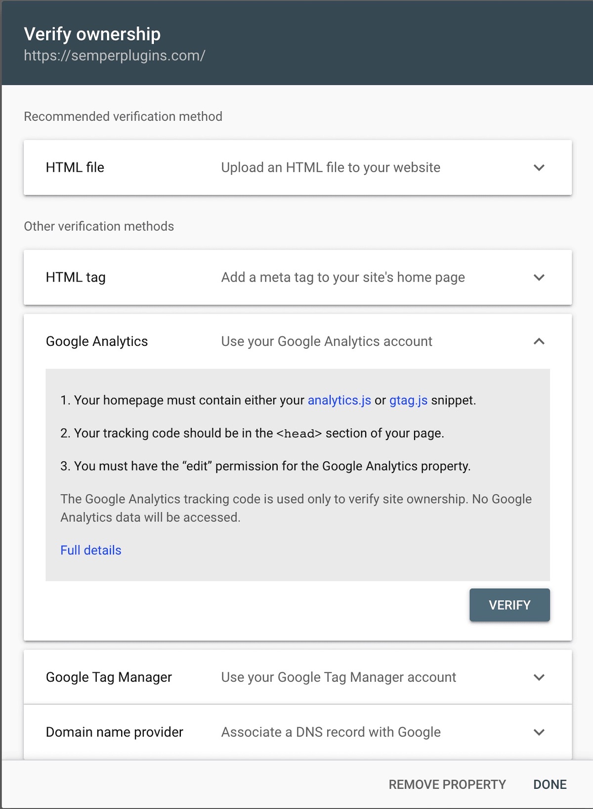 Google Search Console Verification using Google Analytics