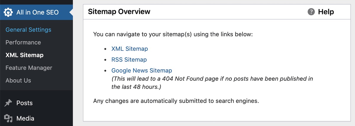 Sitemap Overview section in All in One SEO