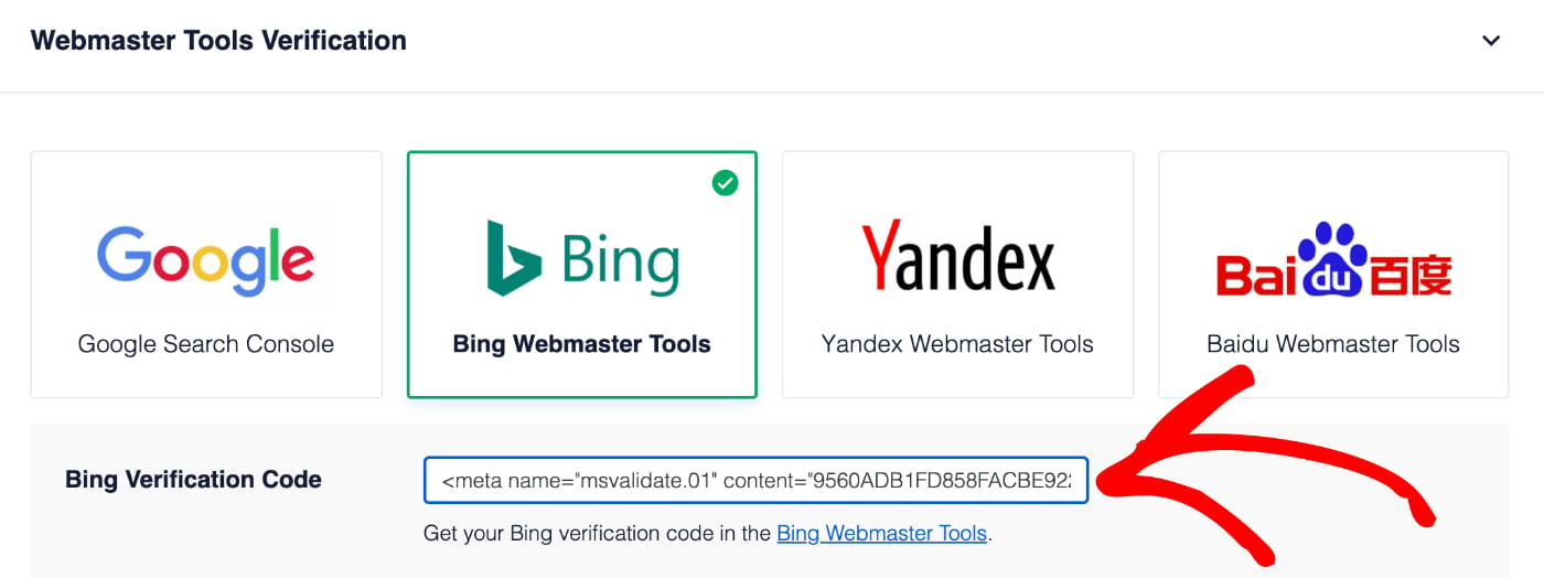 bing verification code field in all in one seo Maxkinon