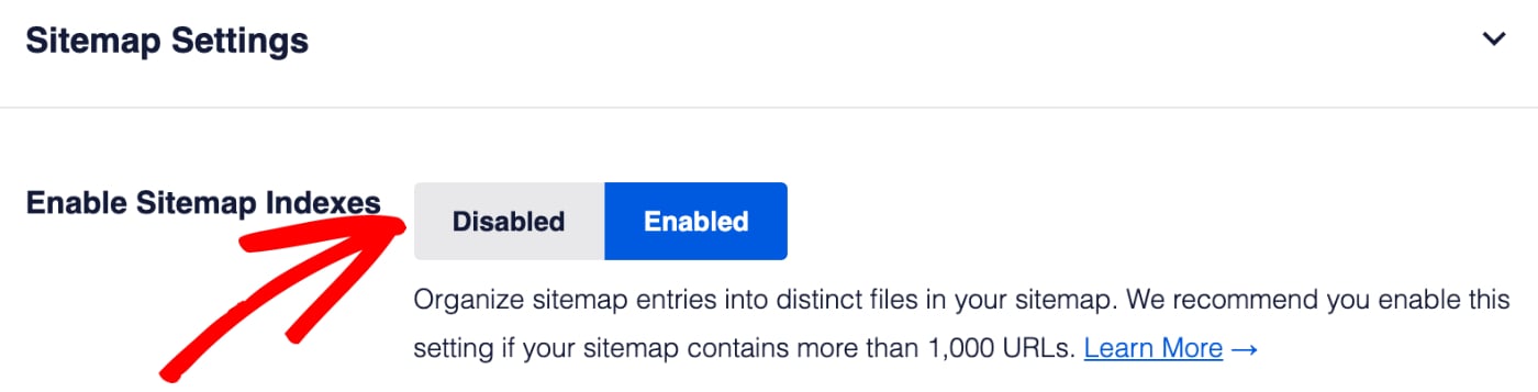 Enable Sitemap Indexes setting in All in One SEO