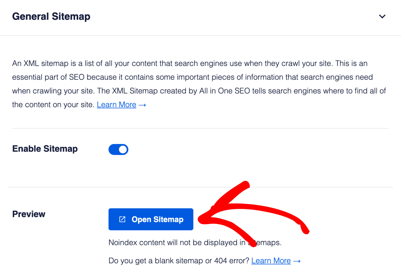General Sitemap settings in All in One SEO