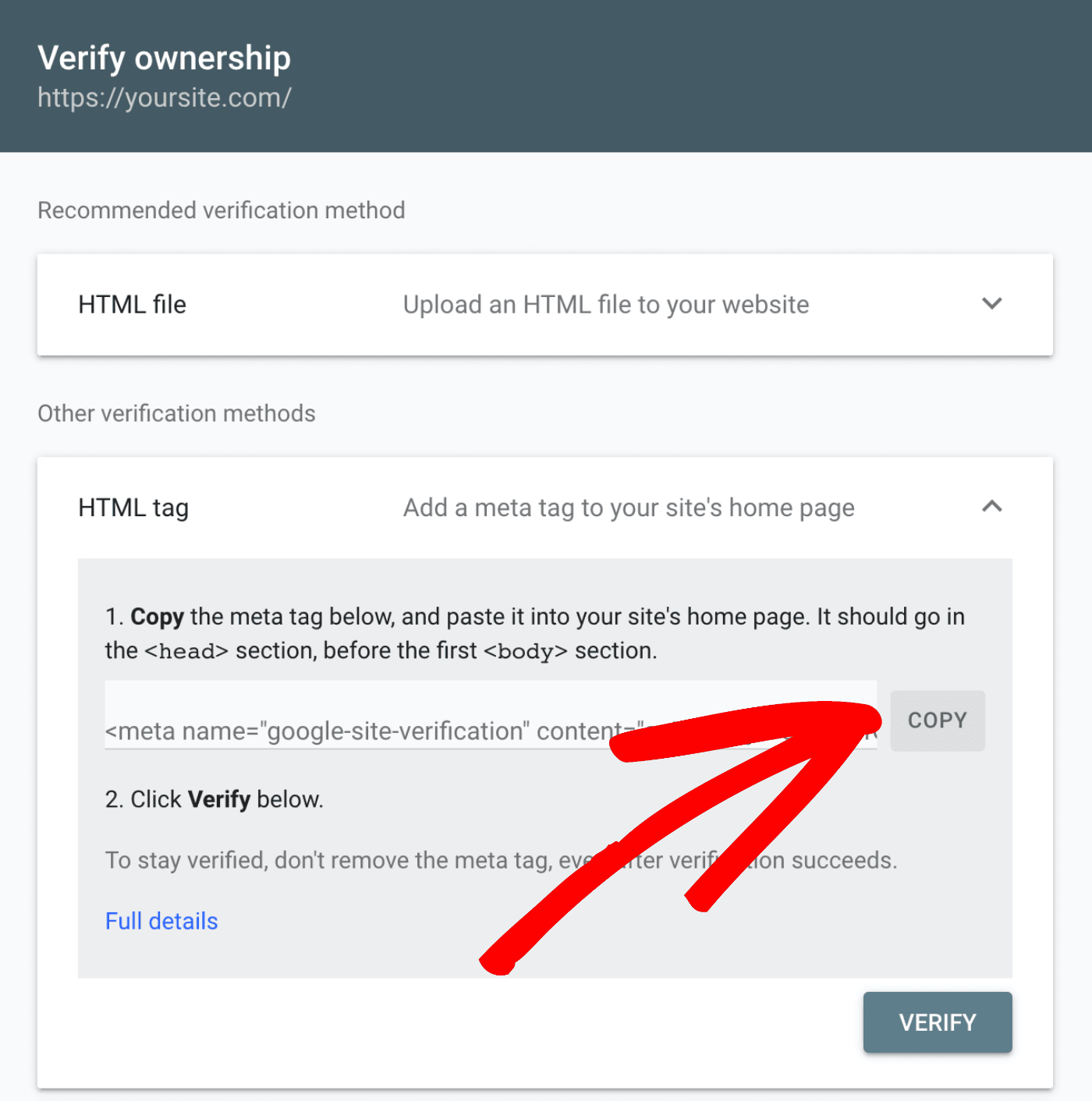verification using the html tag method in google search console Maxkinon