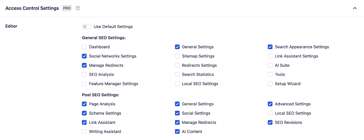 Configurações de Controle de Acesso no All in One SEO