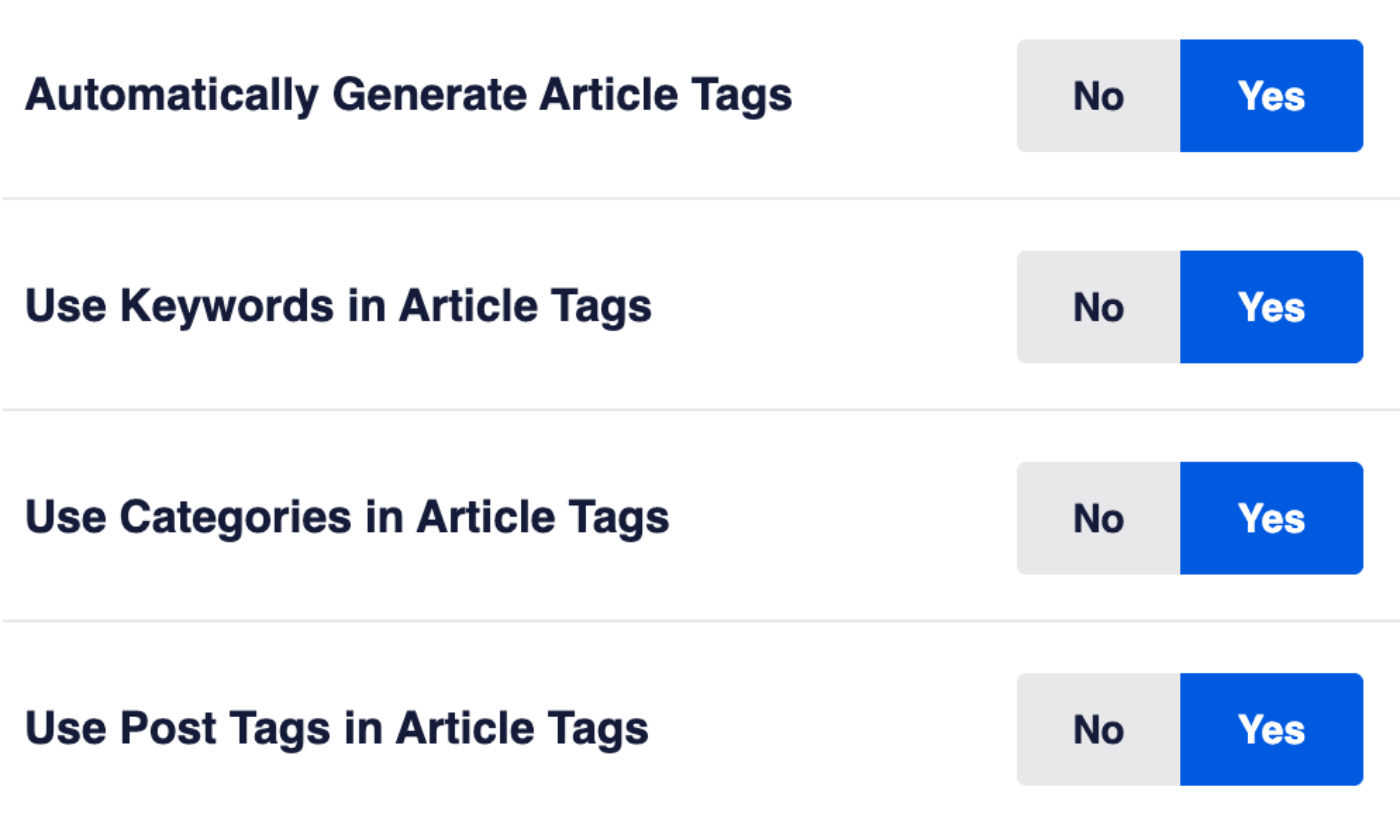 Article Tags settings in the Facebook Advanced Settings