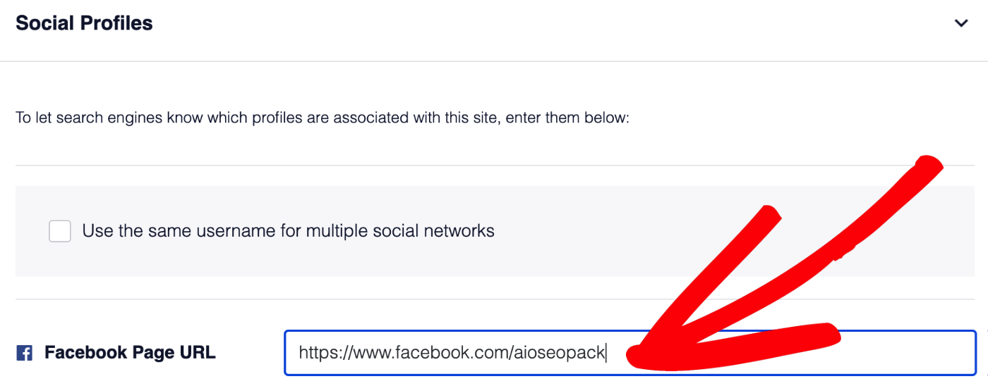 Facebook Page URL field in Social Profiles settings