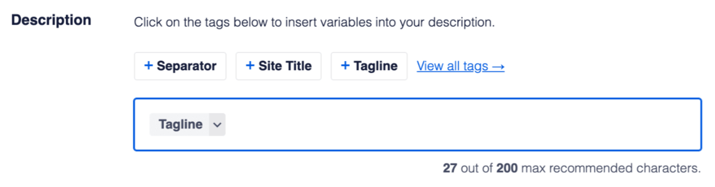 Description field in Home Page Settings for Facebook