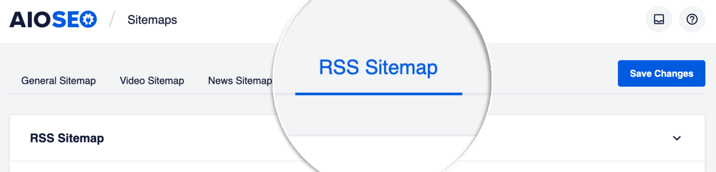 RSS Sitemap tab under Sitemaps