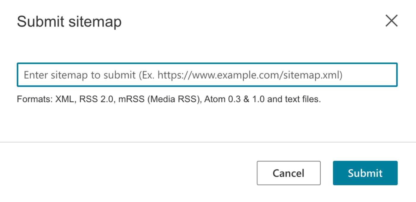 Submit sitemap form in Bing Webmaster Tools