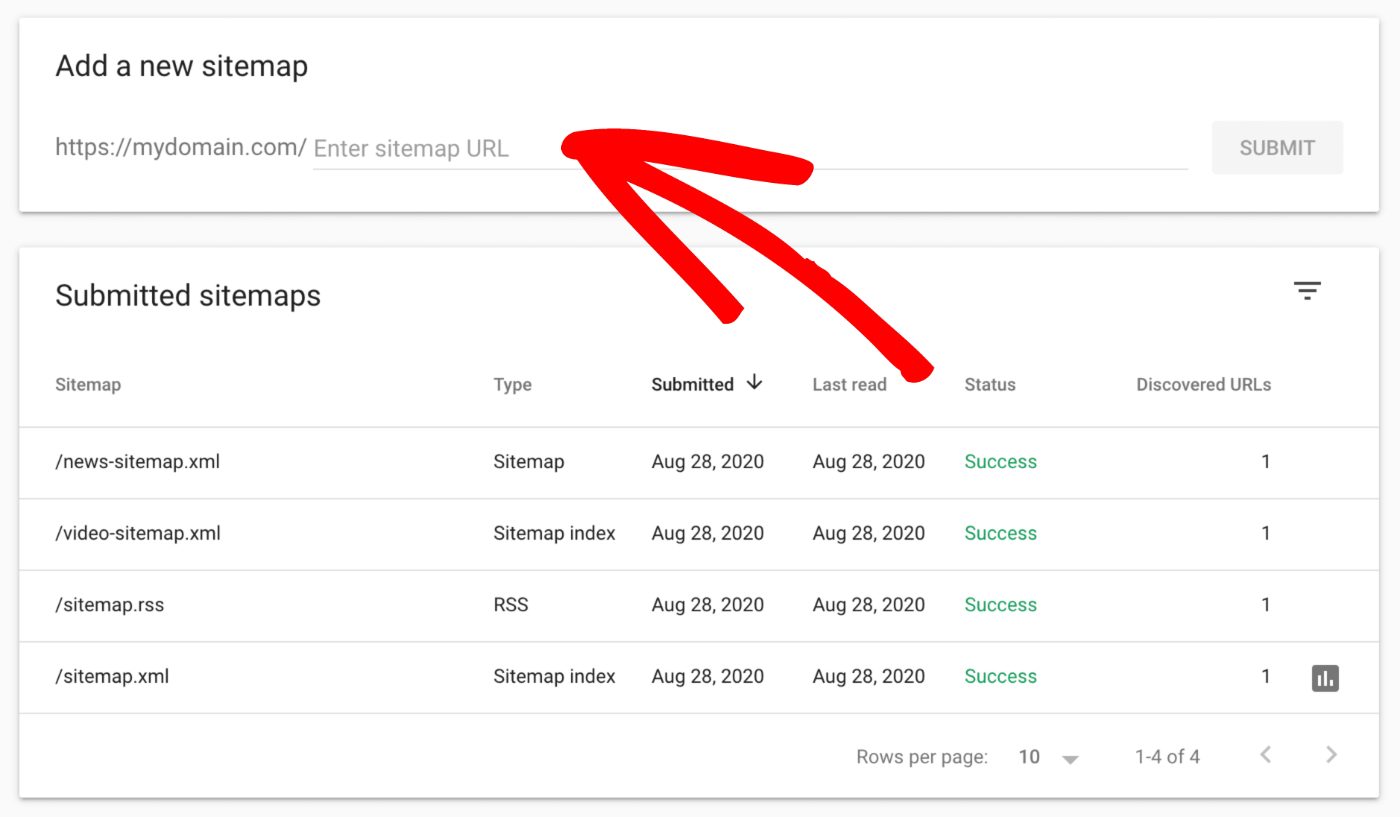 Submitting a sitemap in Google Search Console