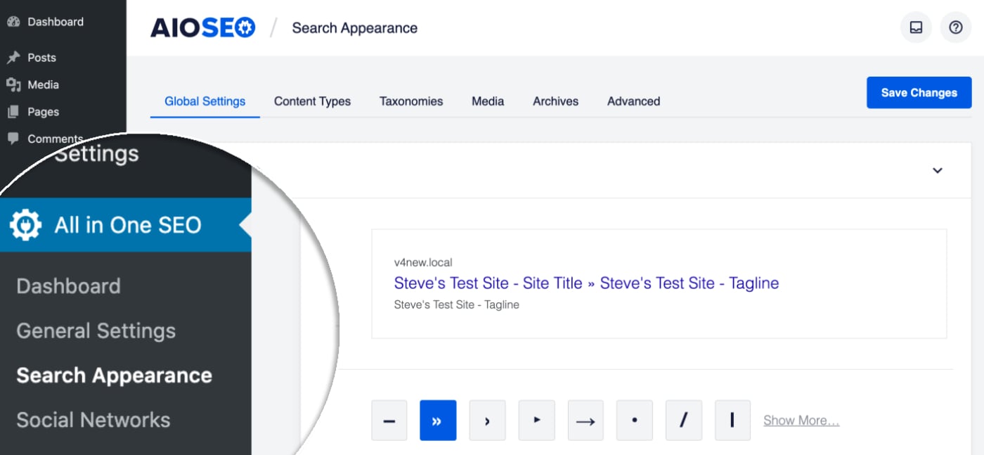 Search Appearance menu item on All in One SEO menu