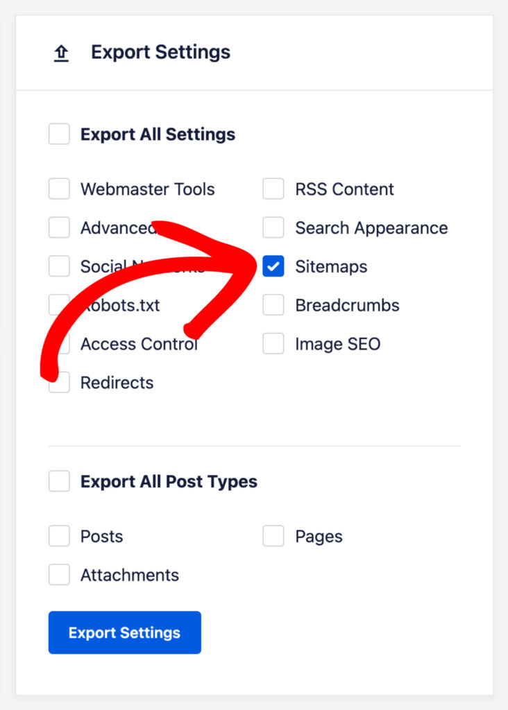Export sitemap settings from Import/Export tool