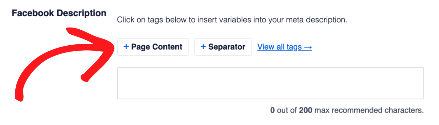 Adding a smart tag to the Facebook Description field