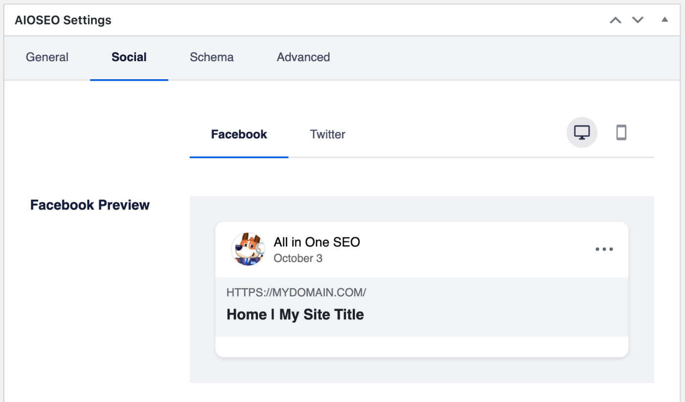 Facebook settings in All in One SEO on the Edit Post screen