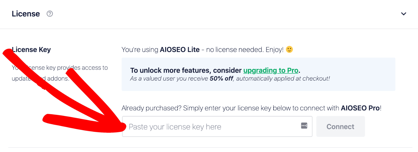 License Key field and Connect button