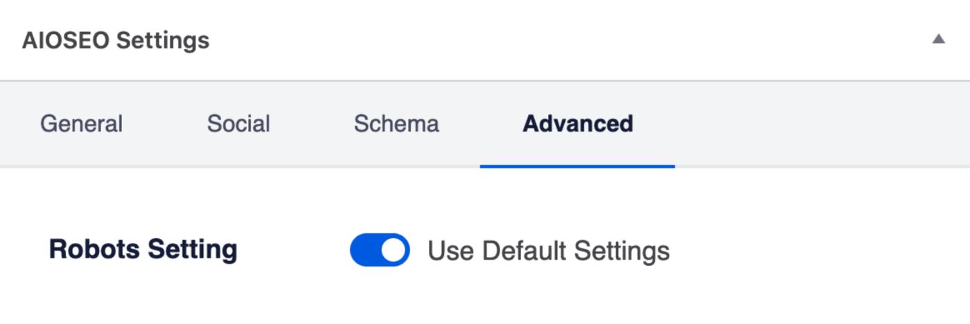 Robots Setting toggle on the Advanced tab of the AIOSEO Settings section
