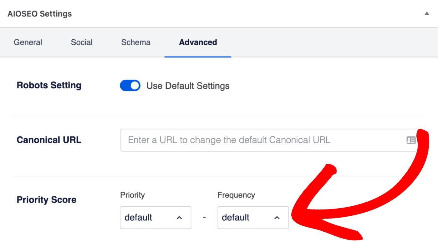 Sitemap Priority and Frequency drop downs on the Edit Post screen