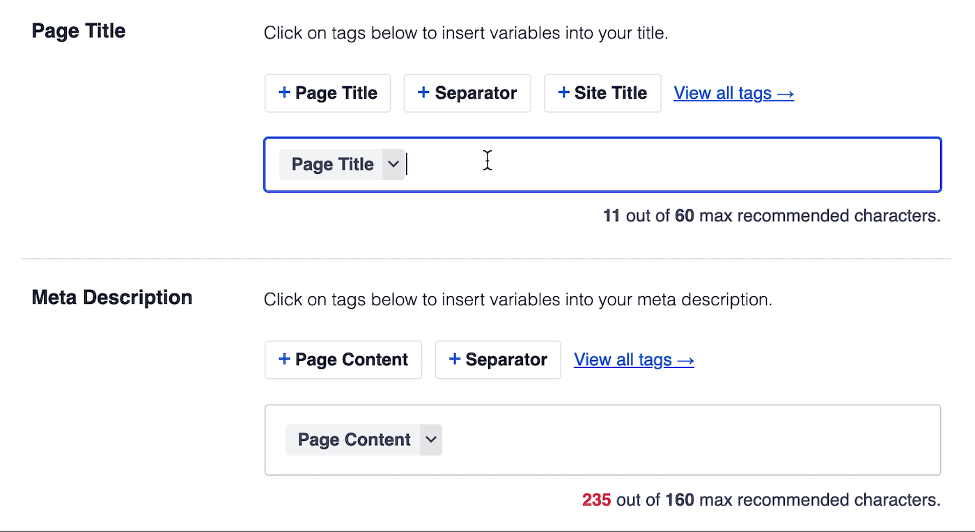 Using the Custom Field smart tag in the Page Title field