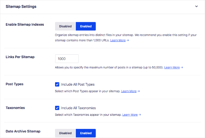 wordpress sitemap settings.