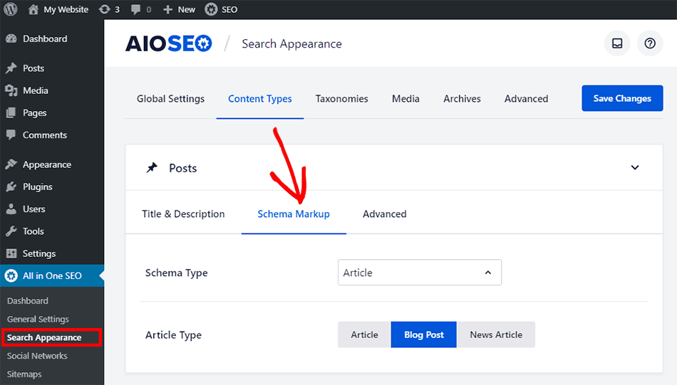 AIOSEO WordPress schema markup settings
