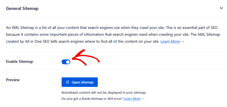 Enable sitemap in All in One SEO - a better way to create an XML sitemap