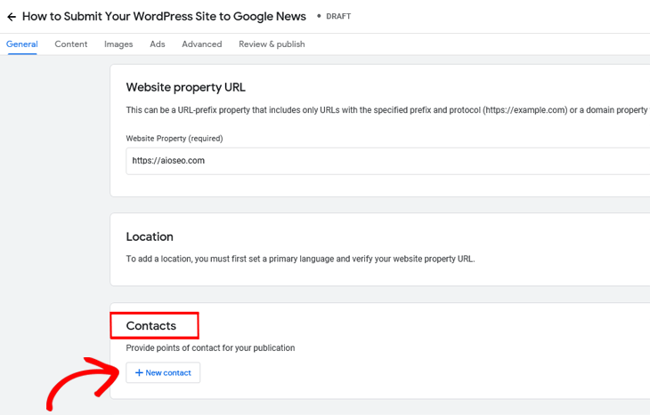 Google Publisher Center add contacts