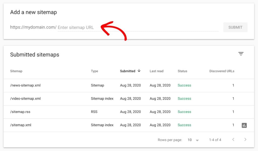 Add a new sitemap in Google Search Console.
