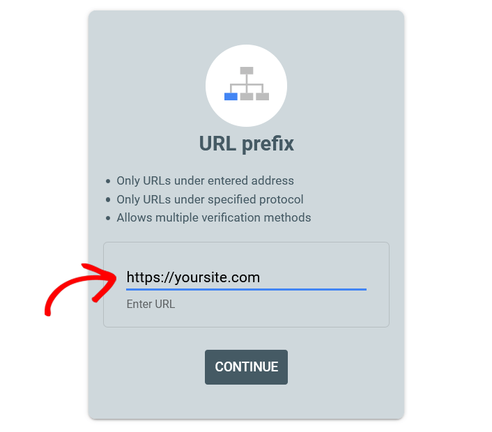 How to add Google Search Console to your WordPress website - enter URL prefix