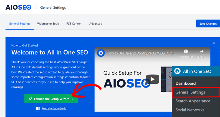 Launch the setup wizard in All in One SEO