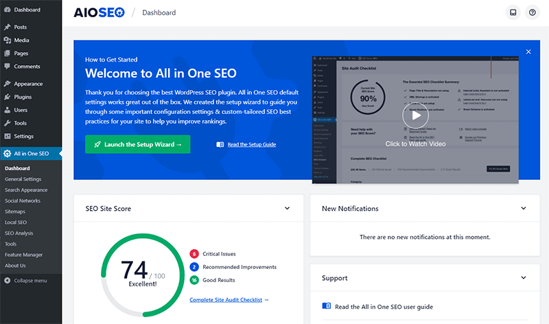 New dashboard with SEO site score in All in One SEO