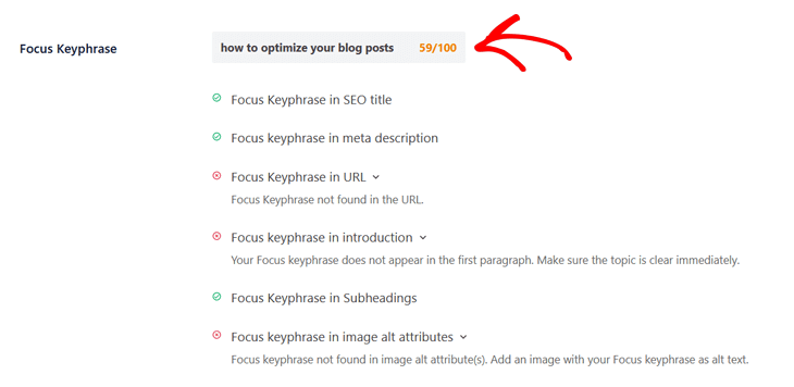 Focus keyphrase score and analysis in All in One SEO (AIOSEO) 
