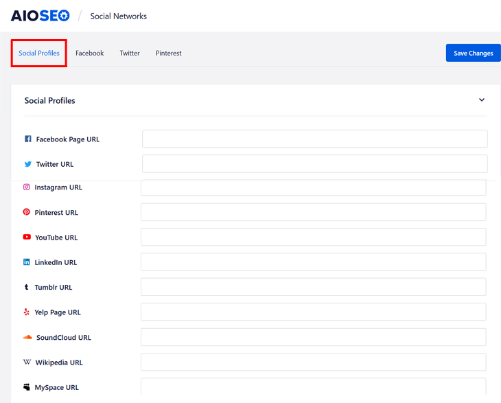 Social profiles in All in One SEO (AIOSEO)