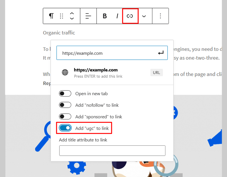 How to add ugc link attribute in WordPress (in just 2 clicks) - enable add "ugc" to link