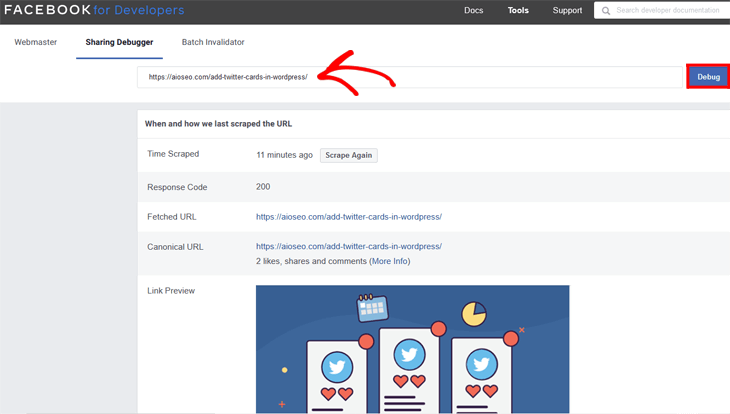 How to fix wrong Facebook thumbnail in WordPress - Facebook's debugger tool