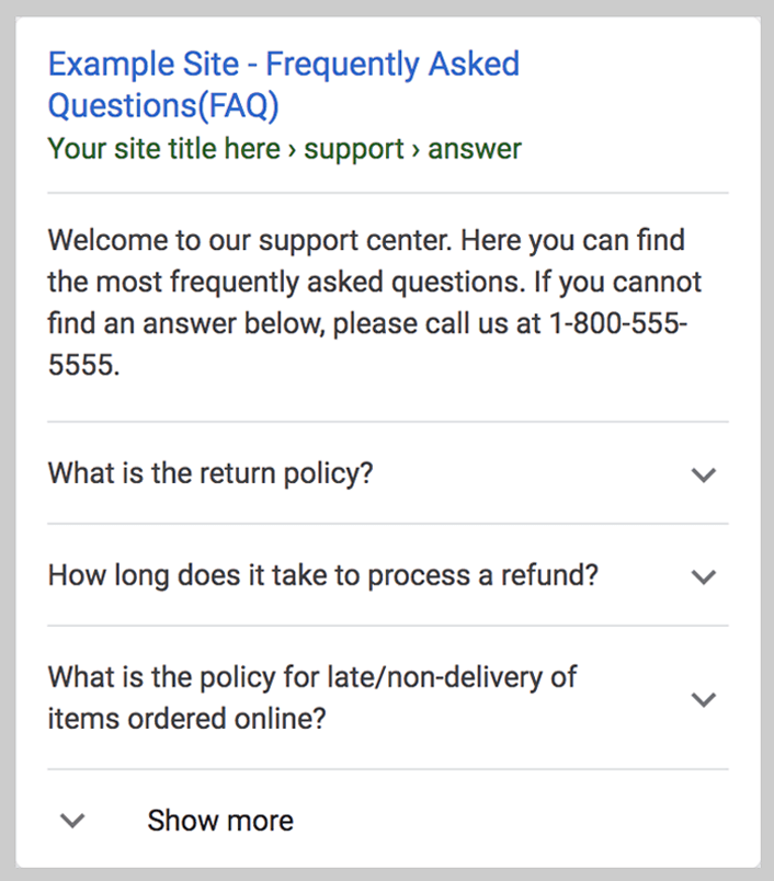 FAQ rich snippet in search results on Google