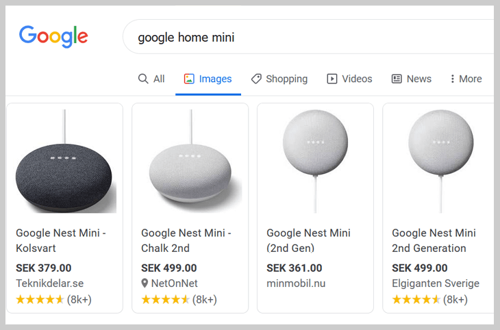 Rich snippet for products in image results on Google