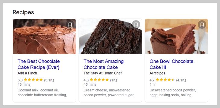 Example of recipe rich snippet on Google