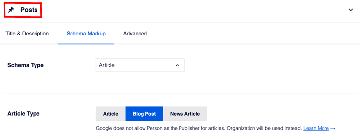 Setting schema markup for posts in All in One SEO