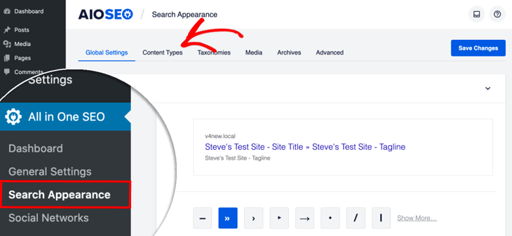 Add schema markup to WordPress - search appearance content types in All in One SEO