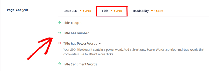 Title analysis tool in All in One SEO