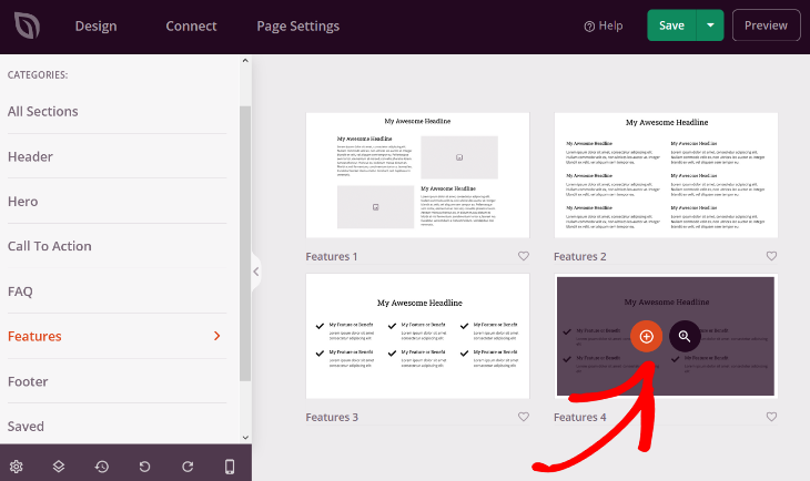 add a features section to your landing page layout