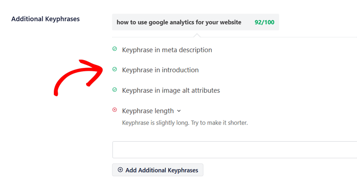 SEO analysis of additional keyphrases in All in One SEO