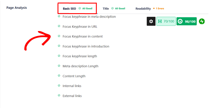 A complete local SEO checklist: content SEO analysis in All in One SEO