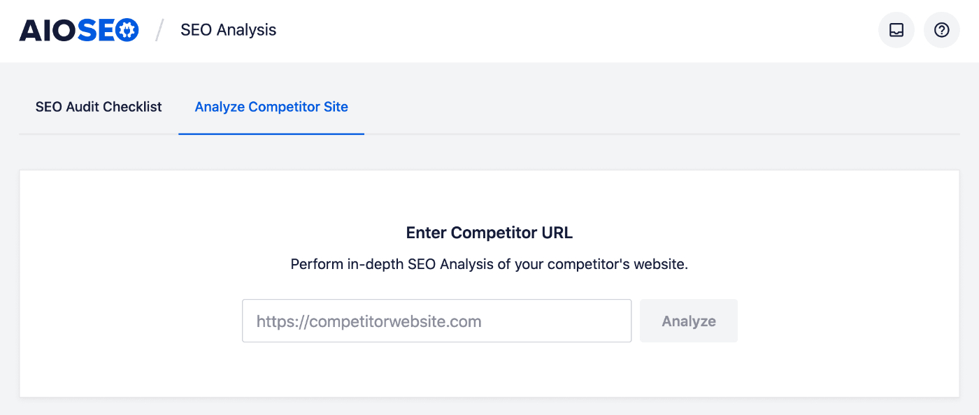 Analyze Competitor Site screen in the SEO Analyzer