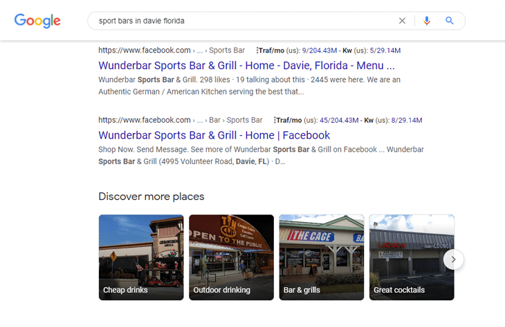 A complete local SEO checklist: example of Facebook listing on Google