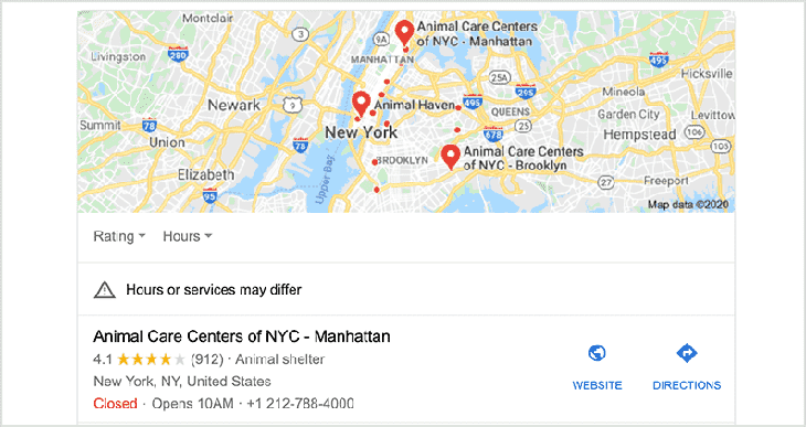 Example of a Google Knowledge Graph card listing